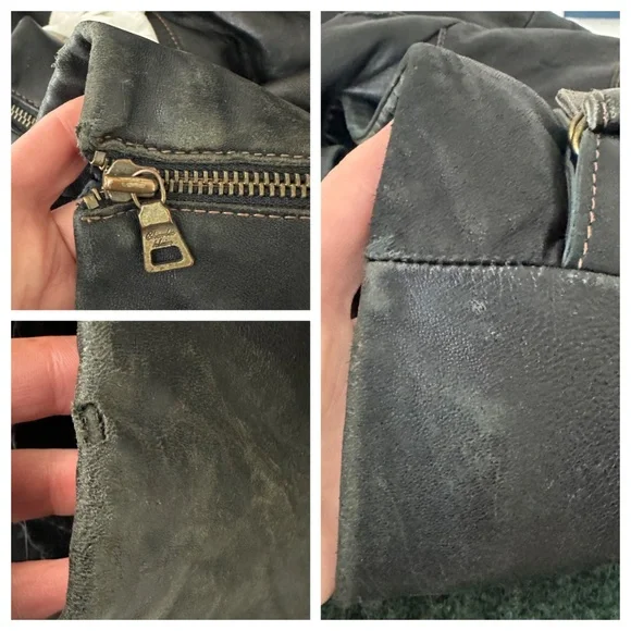 Charles Klein Moto Bomber Leather Jacket Coat Womens Sz Large Black Zip Up - Picture 6 of 8